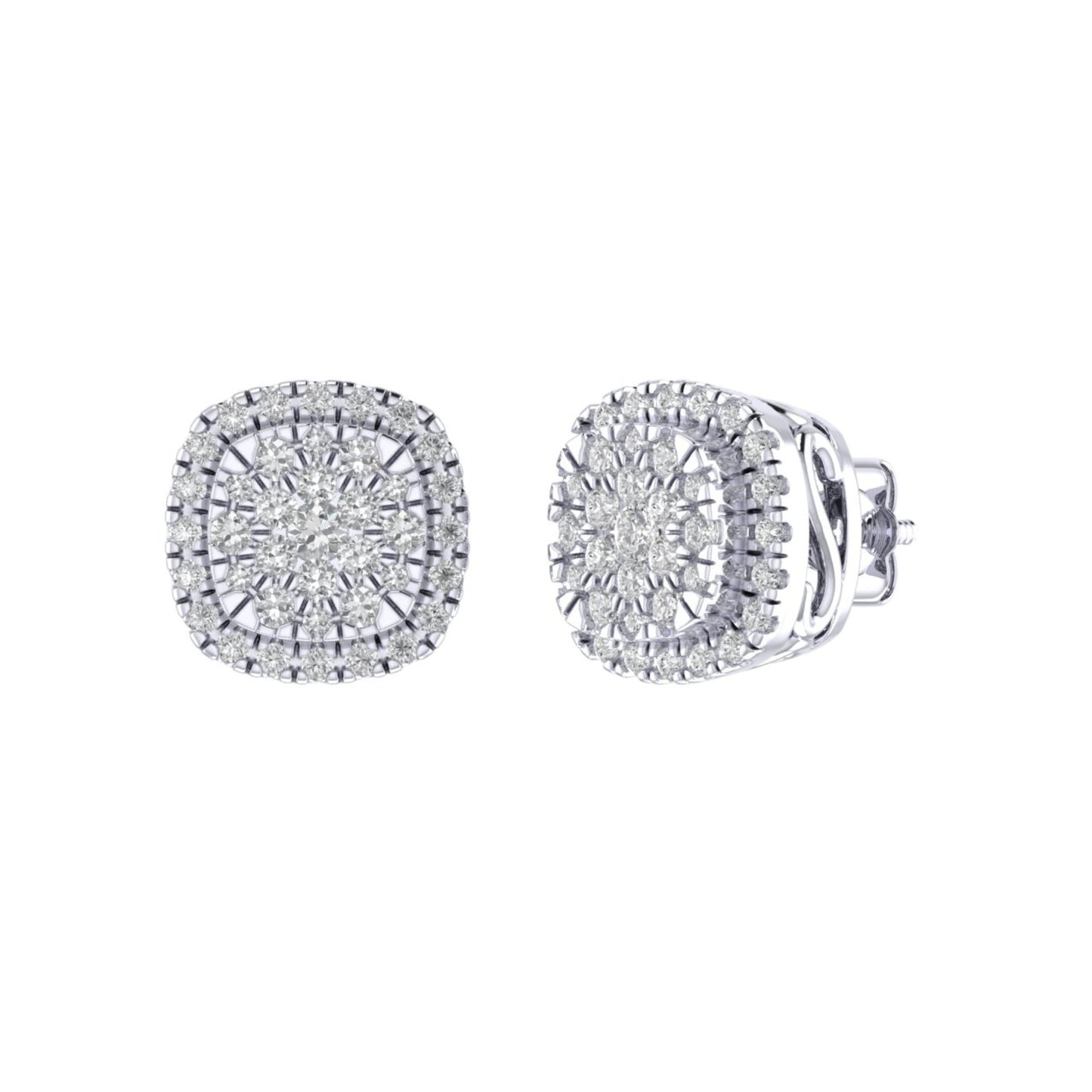 Sterling Silver Round Diamond Square Designer Stud Earring RP 3/8 Cttw