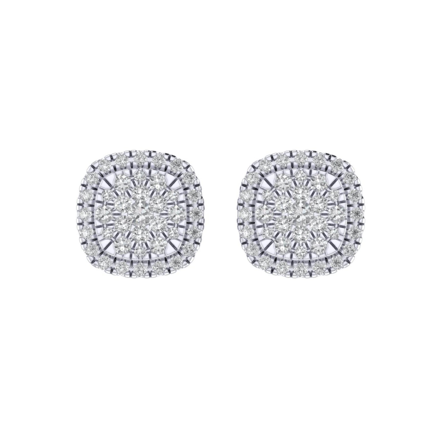 Sterling Silver Round Diamond Square Designer Stud Earring RP 3/8 Cttw