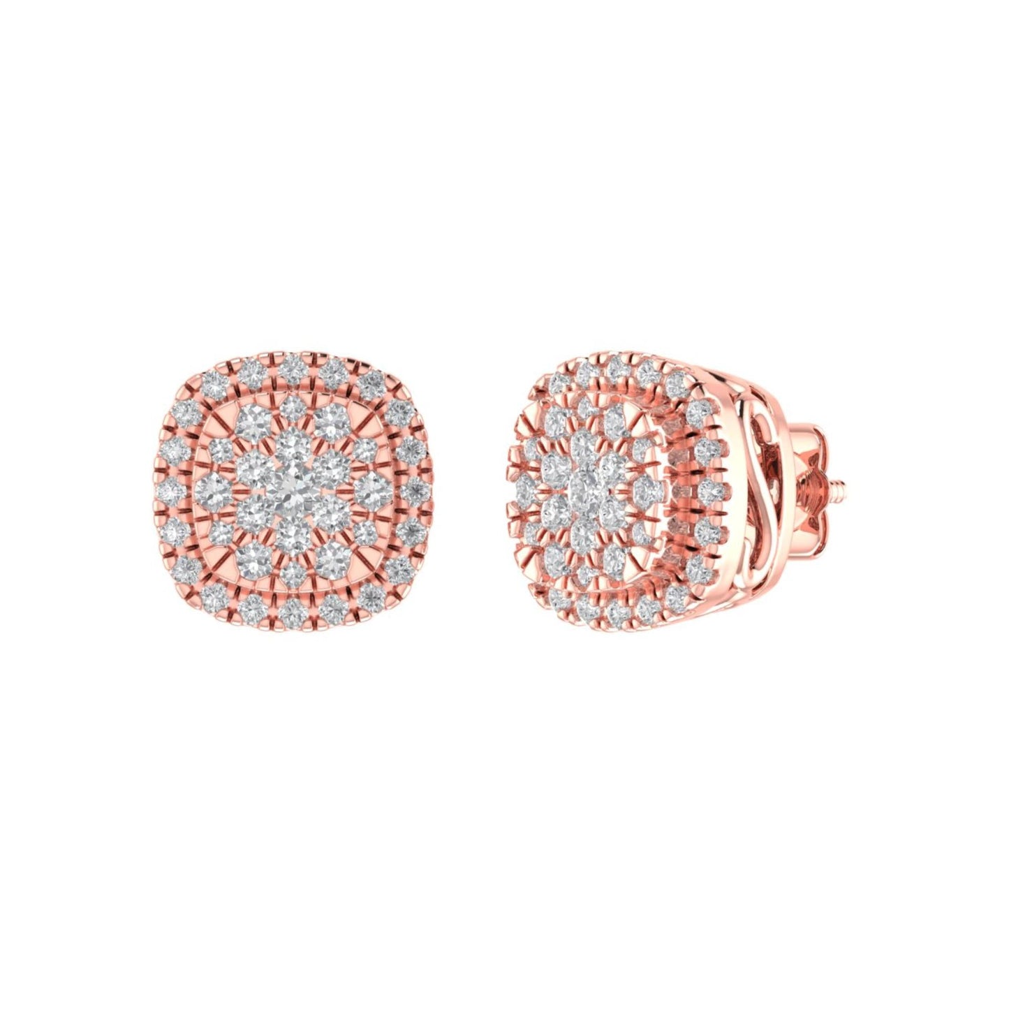 Sterling Silver Round Diamond Square Designer Stud Earring RP+PP 3/8 Cttw