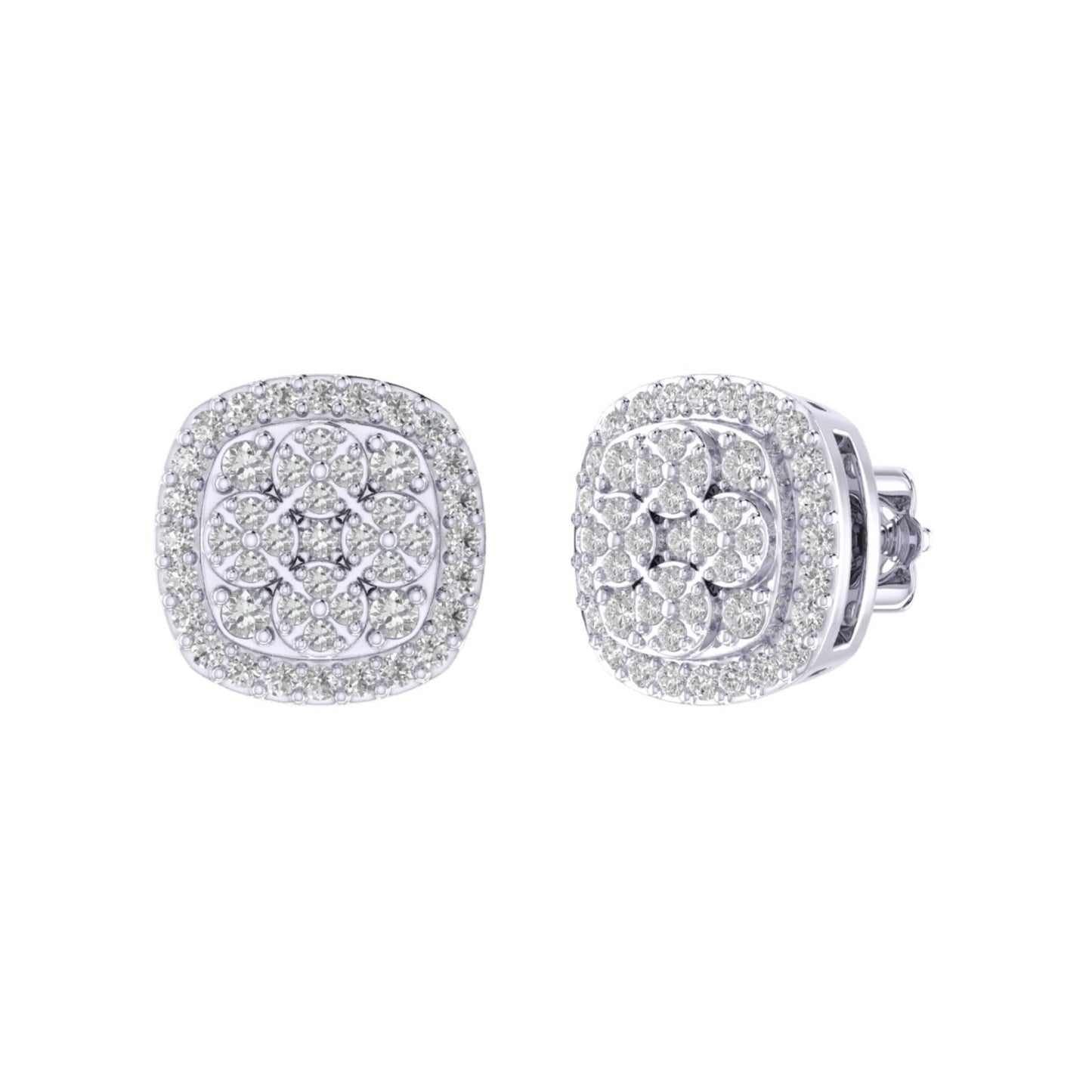 Sterling Silver Round Diamond Cushion Designer Stud Earring RP 1/3 Cttw