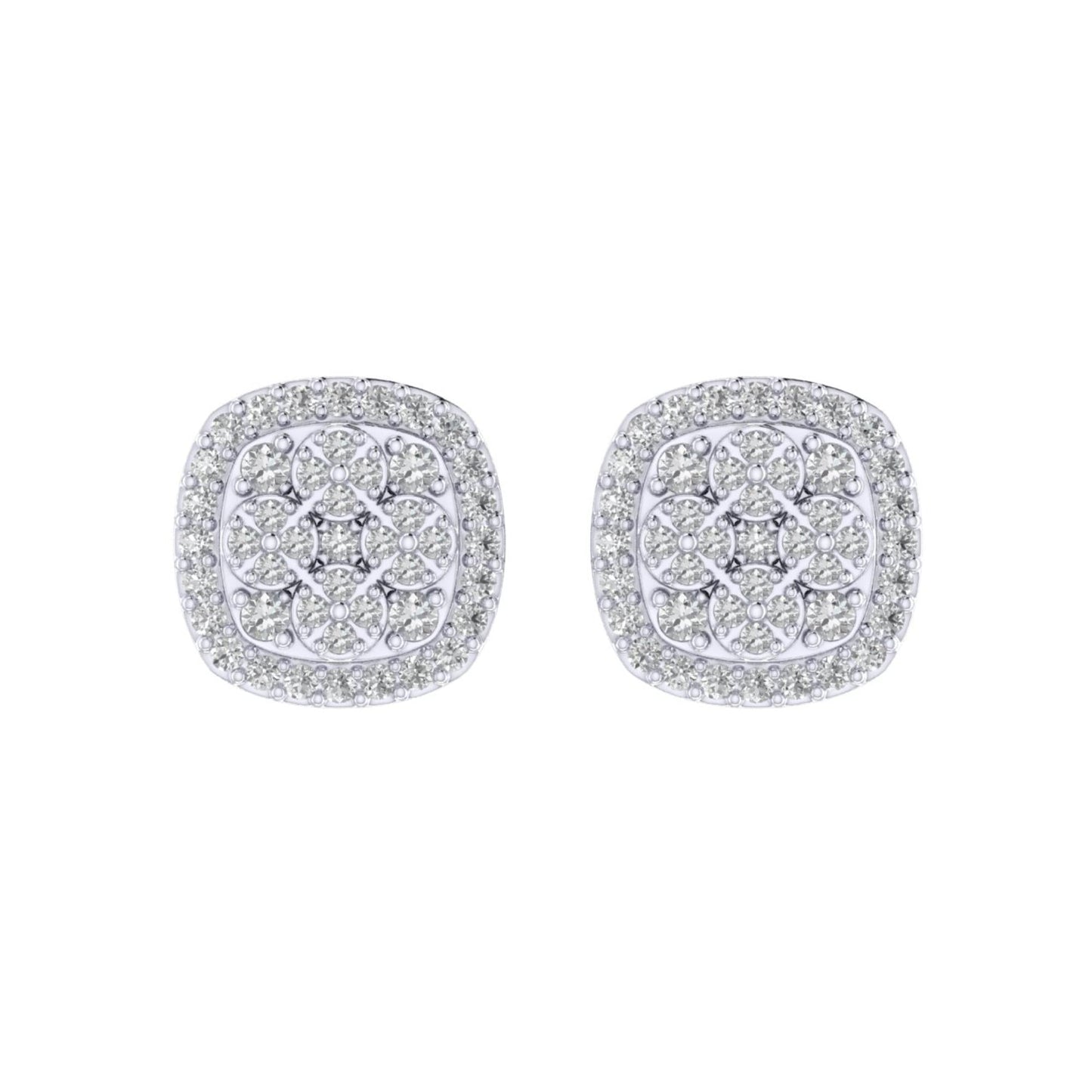 Sterling Silver Round Diamond Cushion Designer Stud Earring RP 1/3 Cttw
