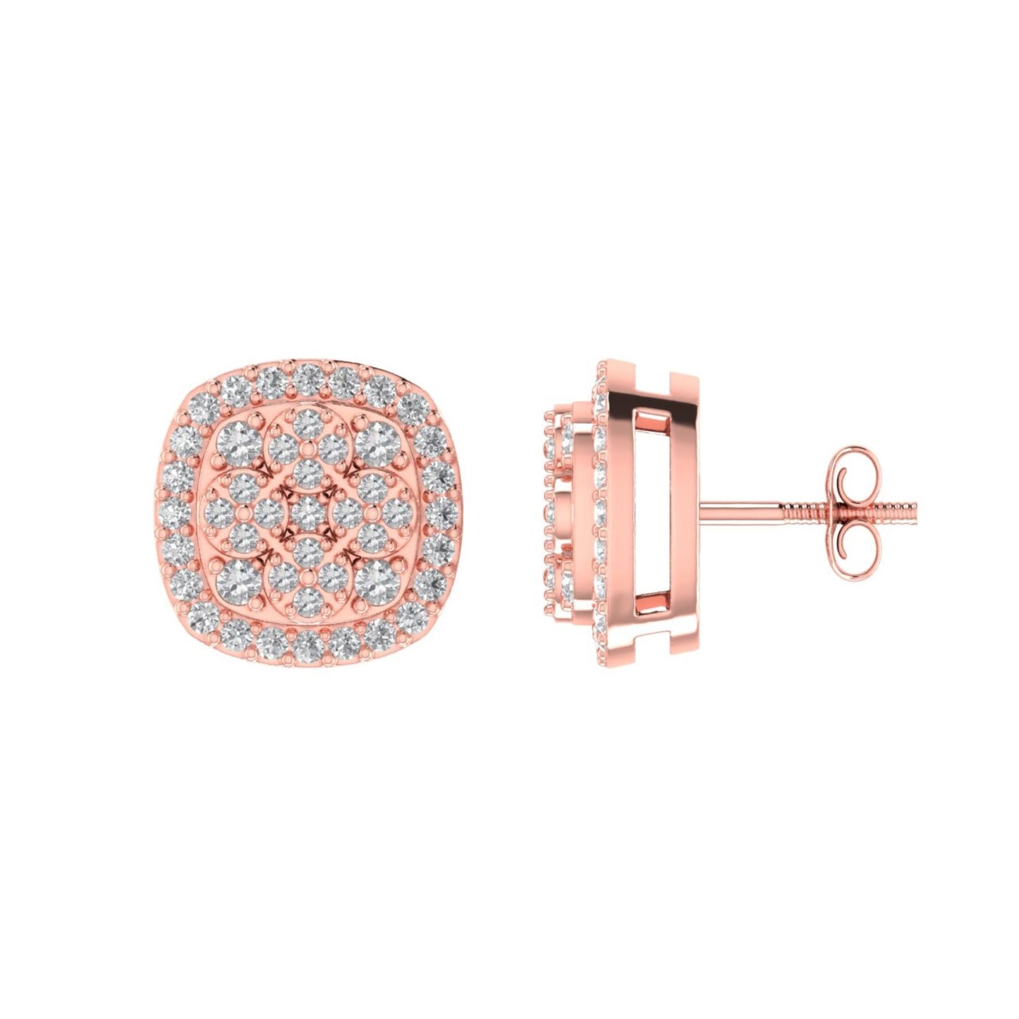 Sterling Silver Round Diamond Cushion Designer Stud Earring RP+PP 3/8 Cttw