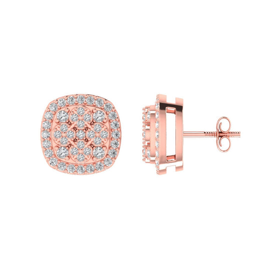Sterling Silver Round Diamond Cushion Designer Stud Earring RP+PP 3/8 Cttw