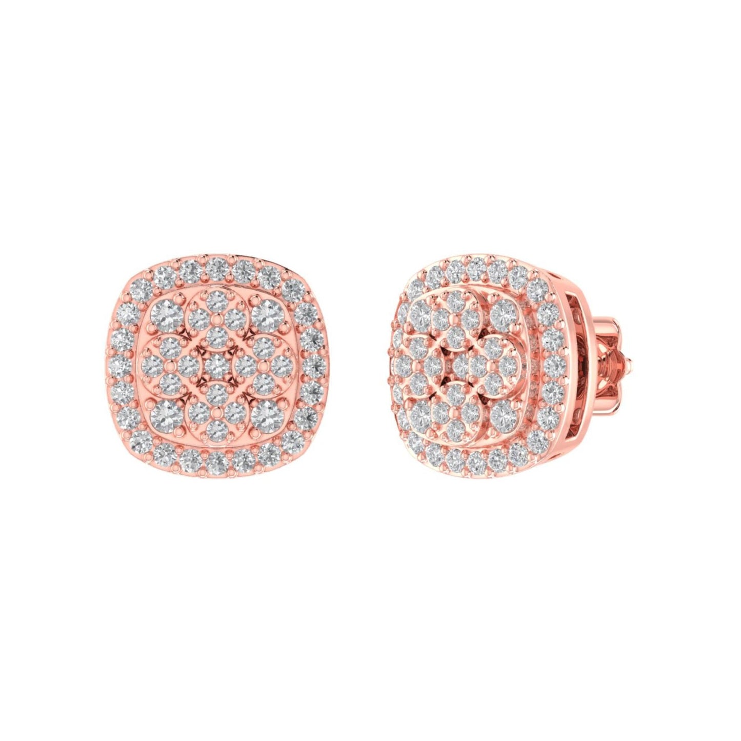 Sterling Silver Round Diamond Cushion Designer Stud Earring RP+PP 3/8 Cttw