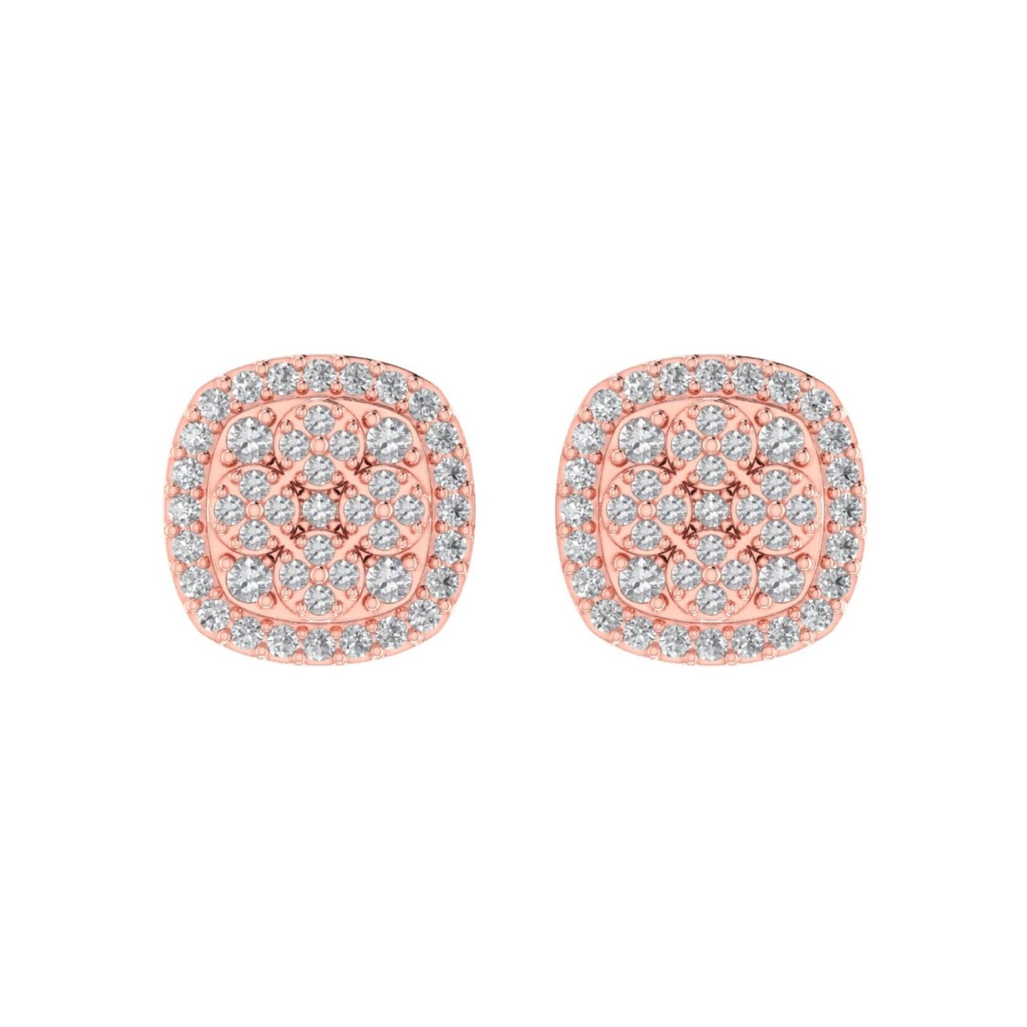 Sterling Silver Round Diamond Cushion Designer Stud Earring RP+PP 3/8 Cttw
