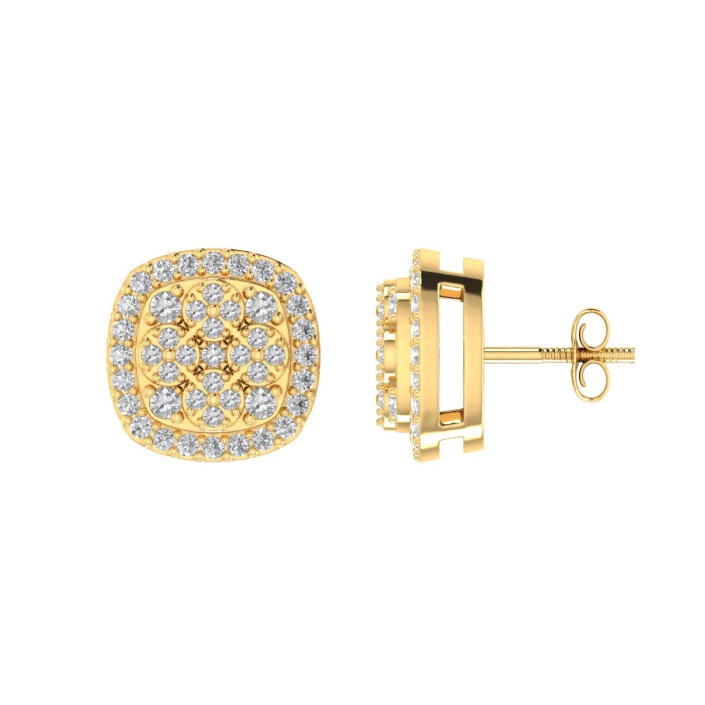 Sterling Silver Round Diamond Cushion Designer Stud Earring RP+GP 3/8 Cttw