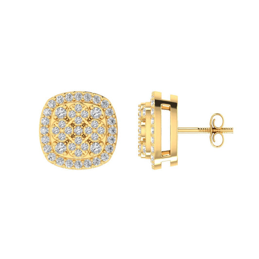Sterling Silver Round Diamond Cushion Designer Stud Earring RP+GP 3/8 Cttw