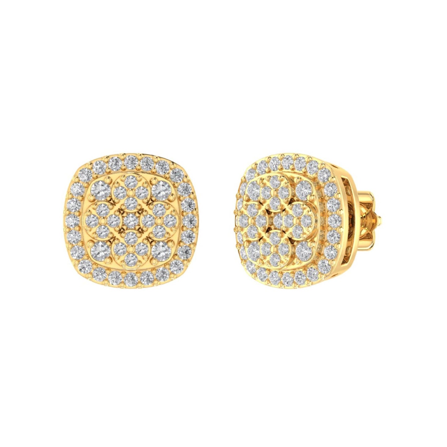 Sterling Silver Round Diamond Cushion Designer Stud Earring RP+GP 3/8 Cttw