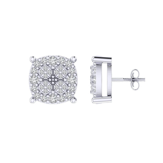 Sterling Silver Round Diamond Cushion Designer Stud Earring RP 1/2 Cttw