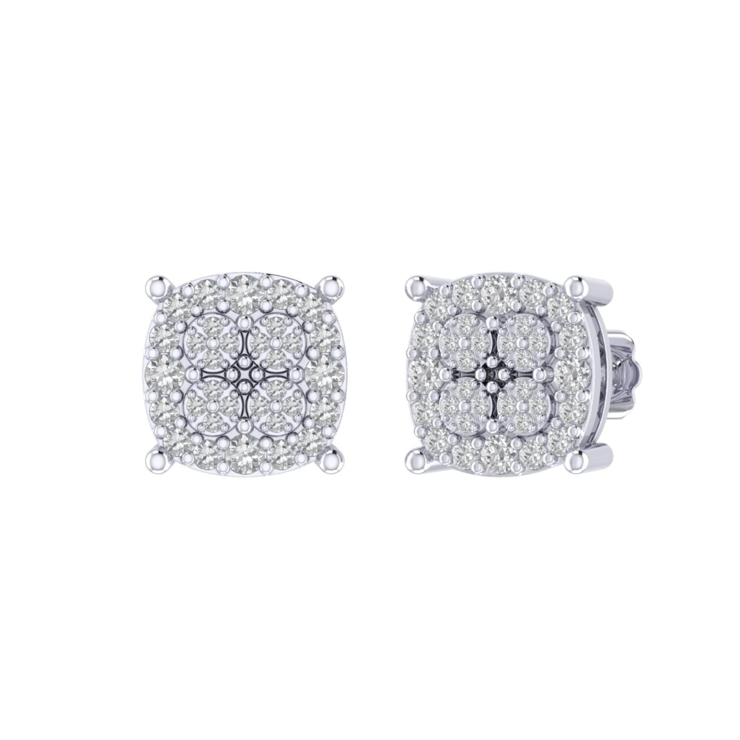 Sterling Silver Round Diamond Cushion Designer Stud Earring RP 1/2 Cttw