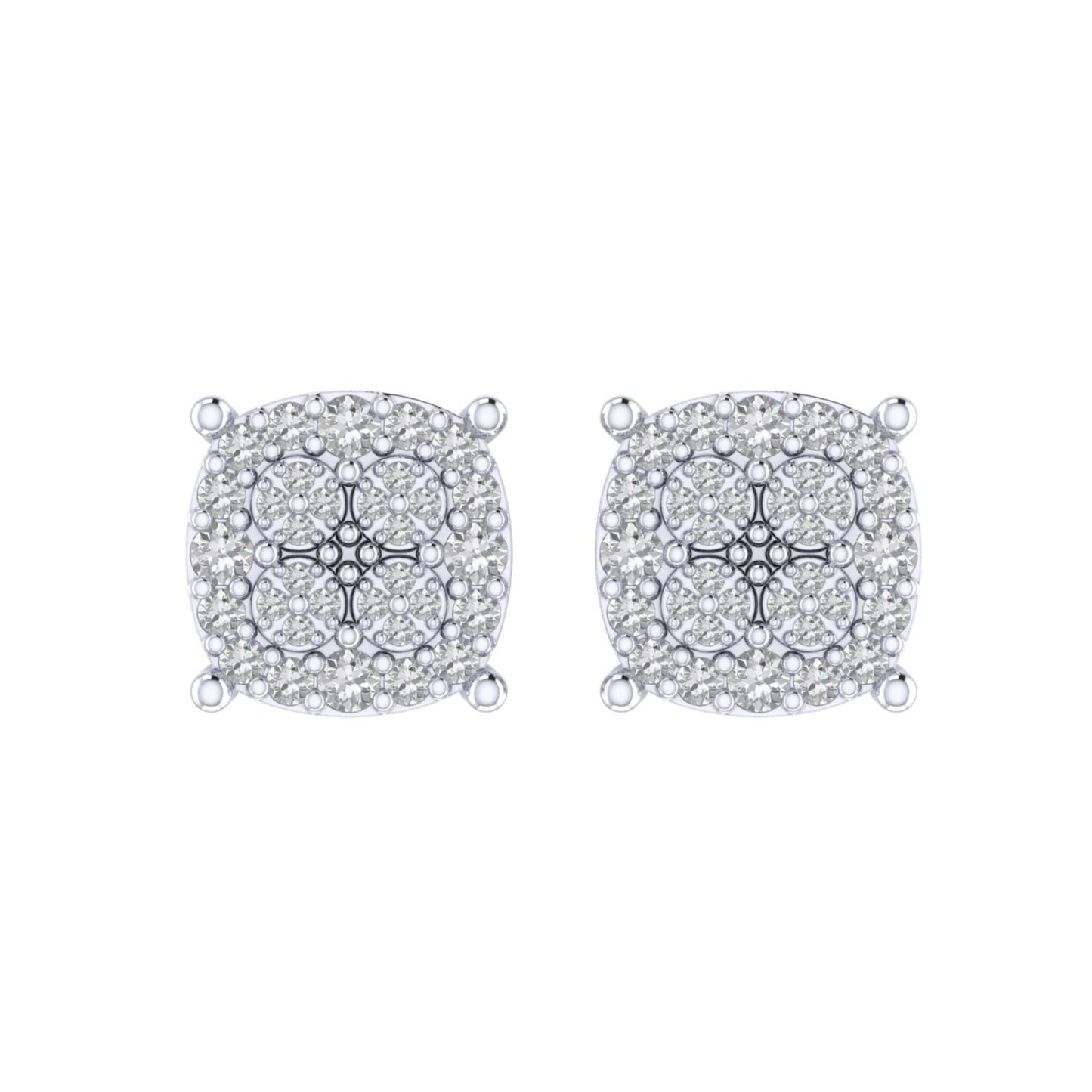 Sterling Silver Round Diamond Cushion Designer Stud Earring RP 1/2 Cttw