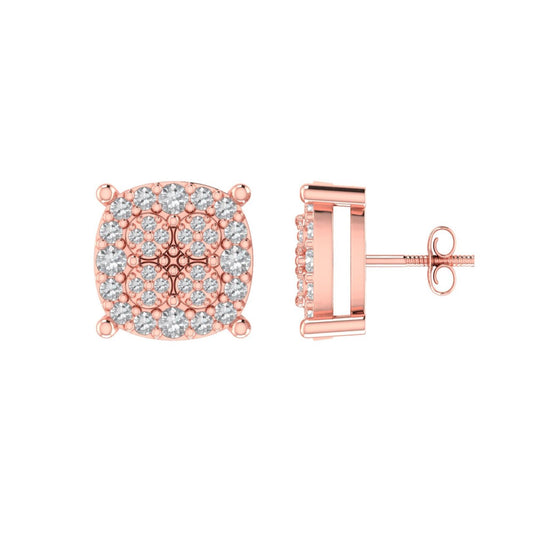 Sterling Silver Round Diamond Cushion Designer Stud Earring RP+PP 3/8 Cttw