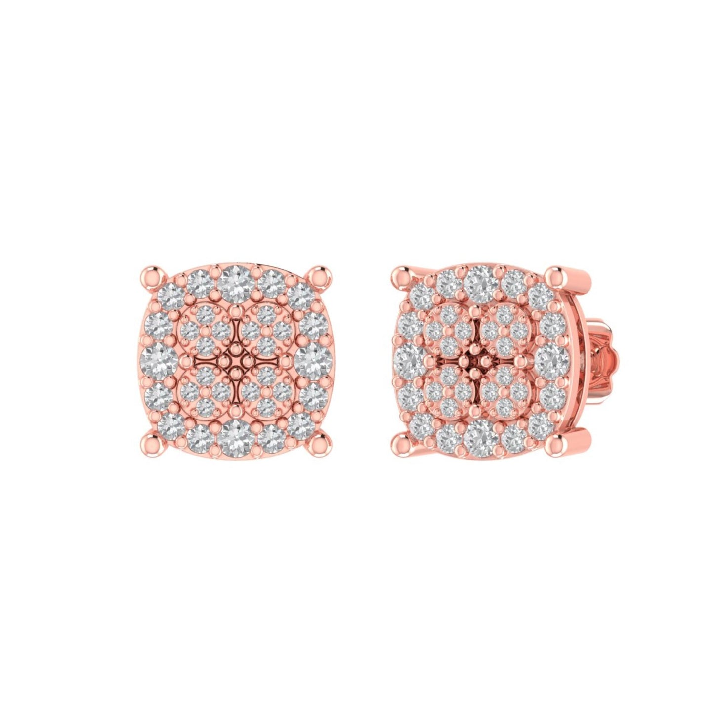 Sterling Silver Round Diamond Cushion Designer Stud Earring RP+PP 3/8 Cttw