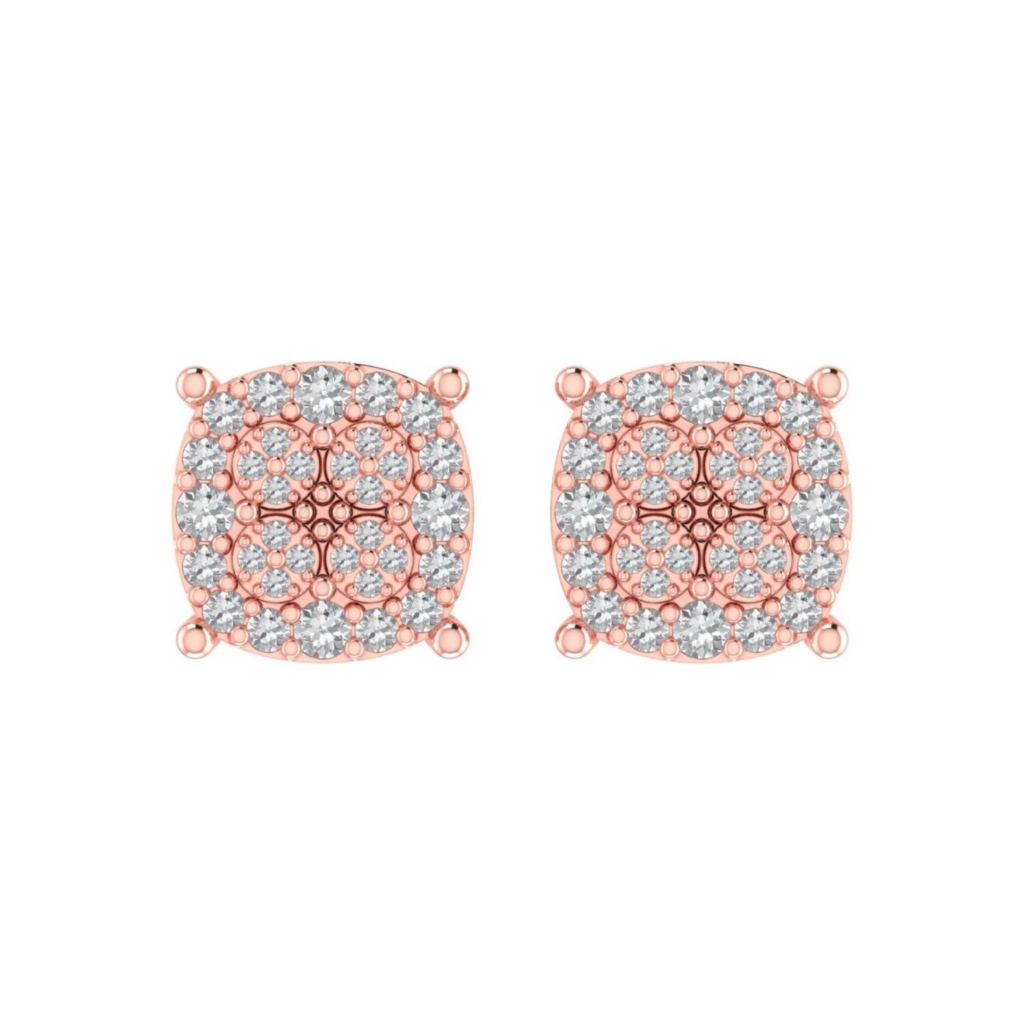 Sterling Silver Round Diamond Cushion Designer Stud Earring RP+PP 3/8 Cttw