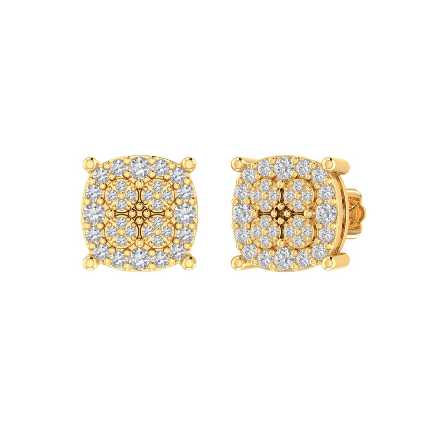 Sterling Silver Round Diamond Cushion Designer Stud Earring RP+GP 3/8 Cttw
