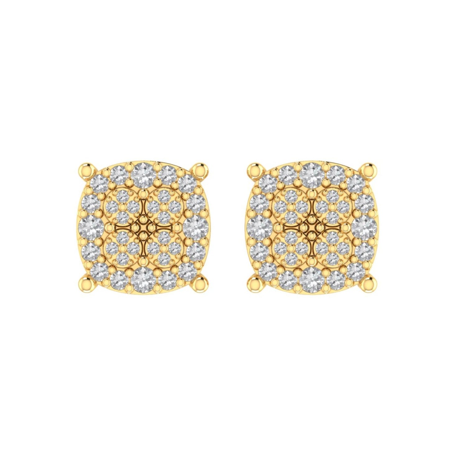 Sterling Silver Round Diamond Cushion Designer Stud Earring RP+GP 3/8 Cttw