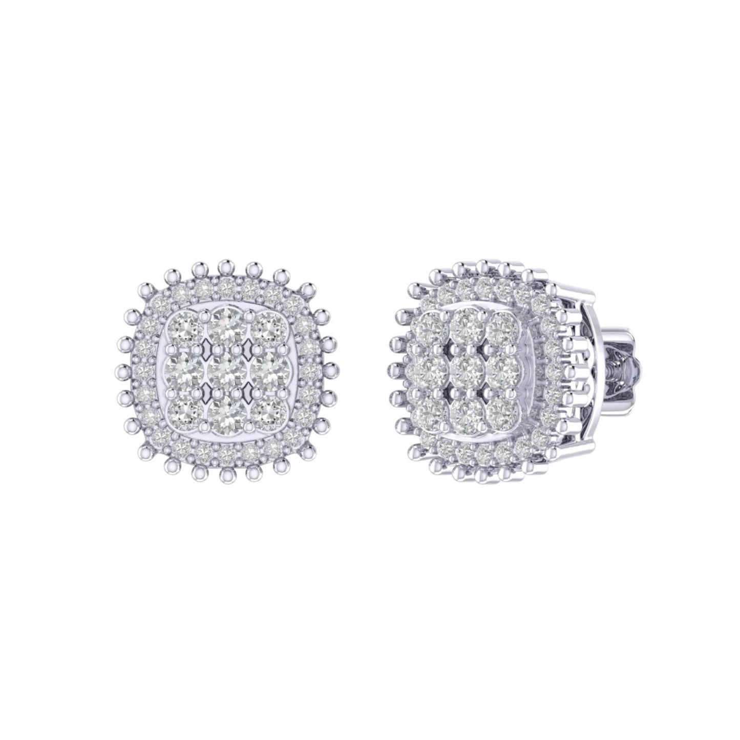 Sterling Silver Round Diamond Cushion Designer Stud Earring RP 3/8 Cttw
