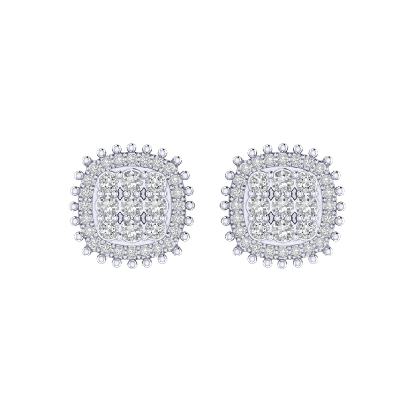 Sterling Silver Round Diamond Cushion Designer Stud Earring RP 3/8 Cttw