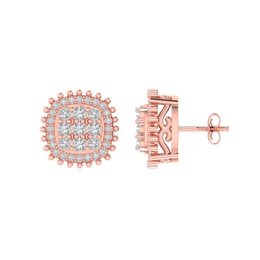 Sterling Silver Round Diamond Cushion Designer Stud Earring RP+PP 1/2 Cttw