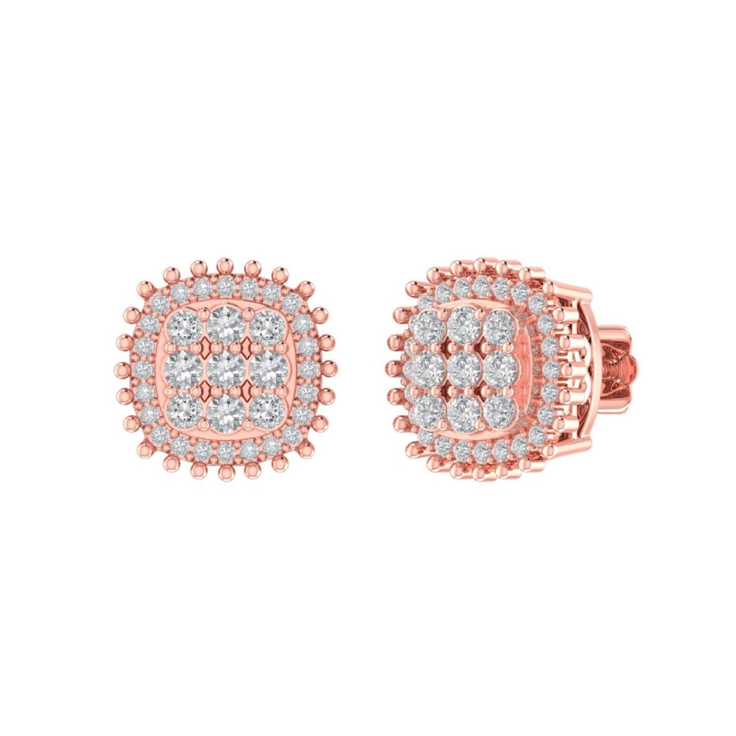 Sterling Silver Round Diamond Cushion Designer Stud Earring RP+PP 1/2 Cttw