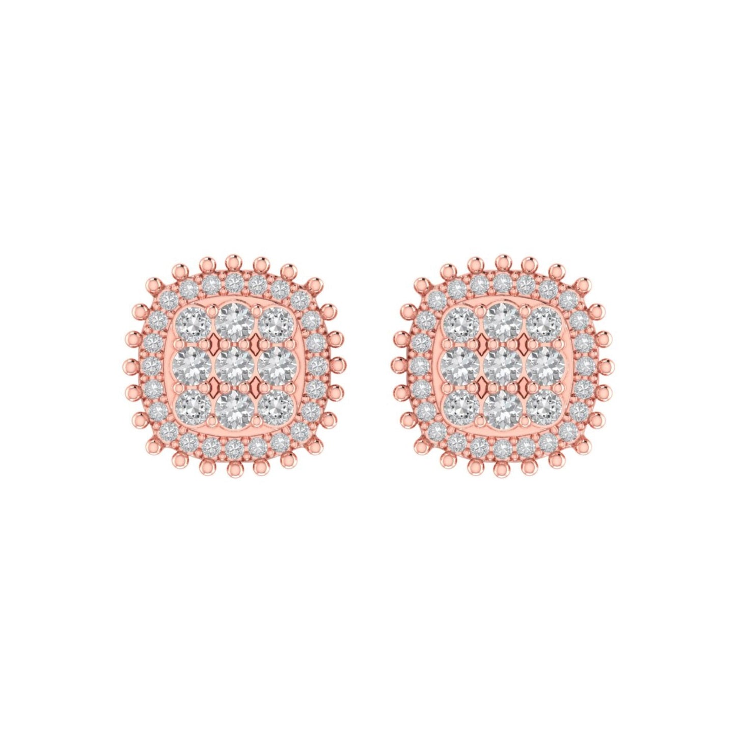 Sterling Silver Round Diamond Cushion Designer Stud Earring RP+PP 1/2 Cttw
