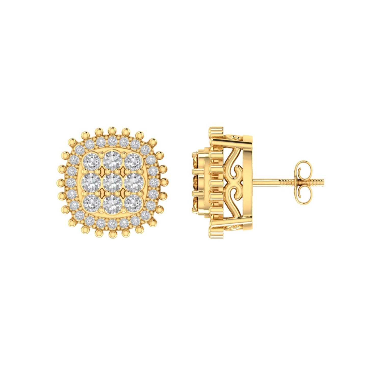 Sterling Silver Round Diamond Cushion Designer Stud Earring RP+GP 3/8 Cttw