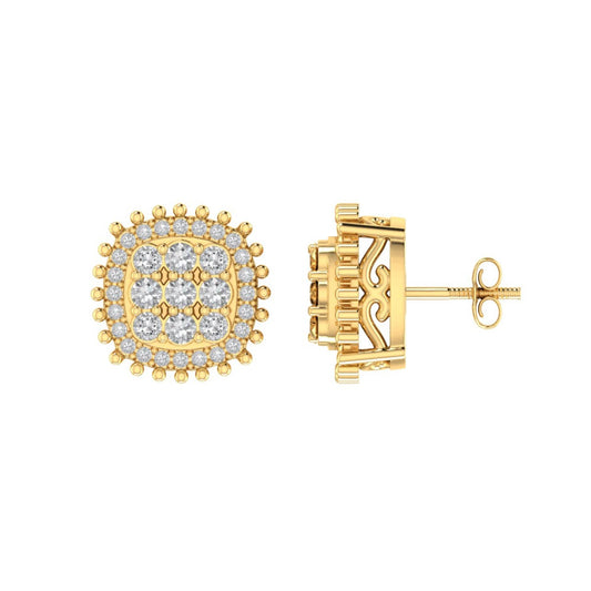 Sterling Silver Round Diamond Cushion Designer Stud Earring RP+GP 3/8 Cttw