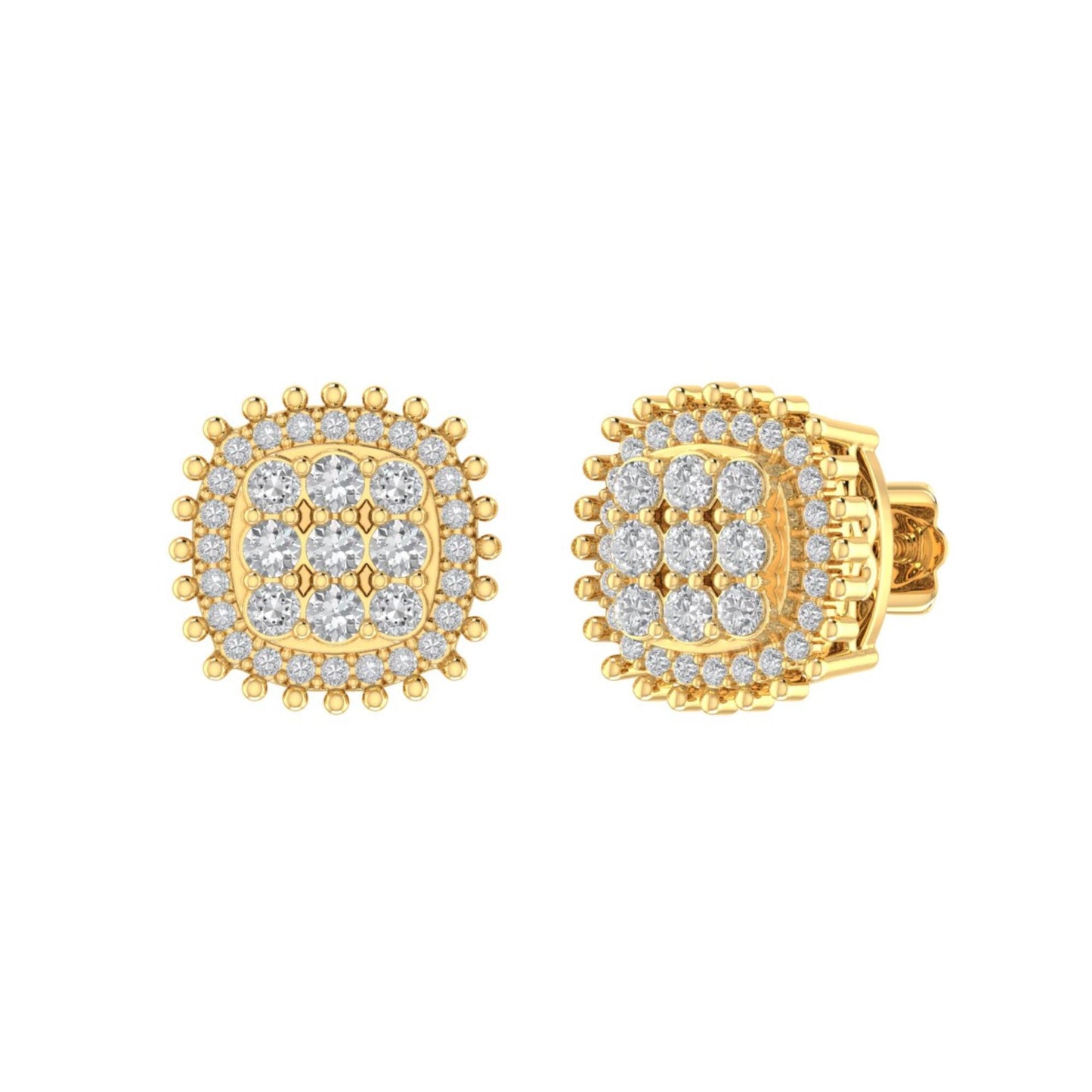 Sterling Silver Round Diamond Cushion Designer Stud Earring RP+GP 3/8 Cttw
