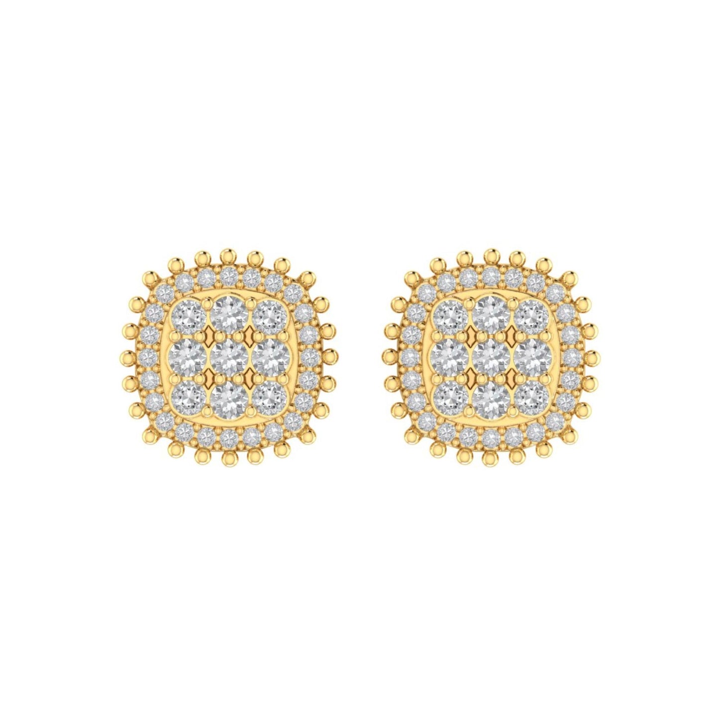 Sterling Silver Round Diamond Cushion Designer Stud Earring RP+GP 3/8 Cttw