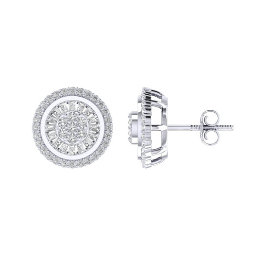 Sterling Silver Round Baguette Diamond Circle Shape Designer Stud Earring RP 1/2 Cttw
