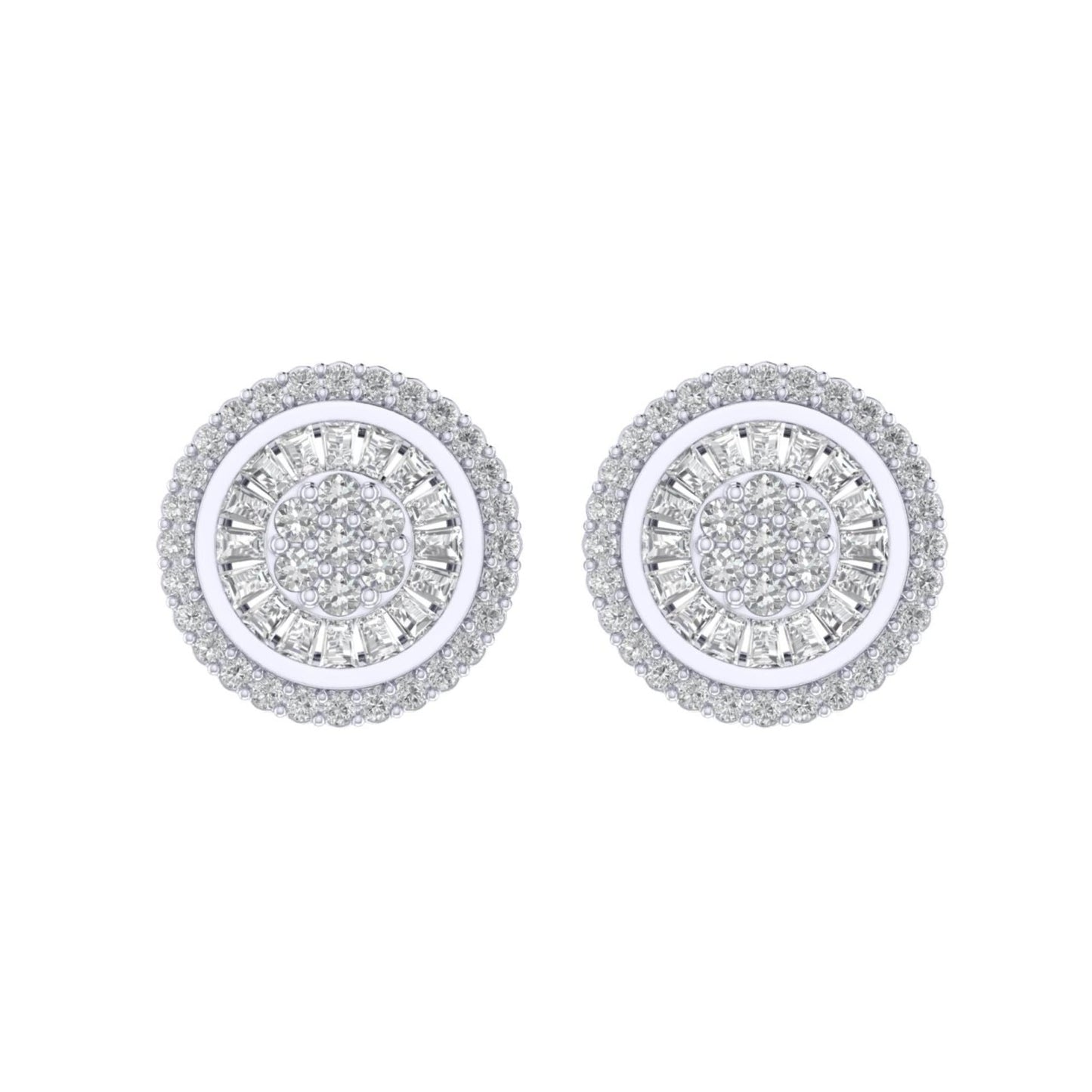 Sterling Silver Round Baguette Diamond Circle Shape Designer Stud Earring RP 1/2 Cttw