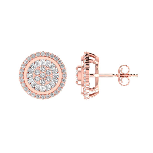 Sterling Silver Round Baguette Diamond Circle Shape Designer Stud Earring RP+PP 1/2 Cttw