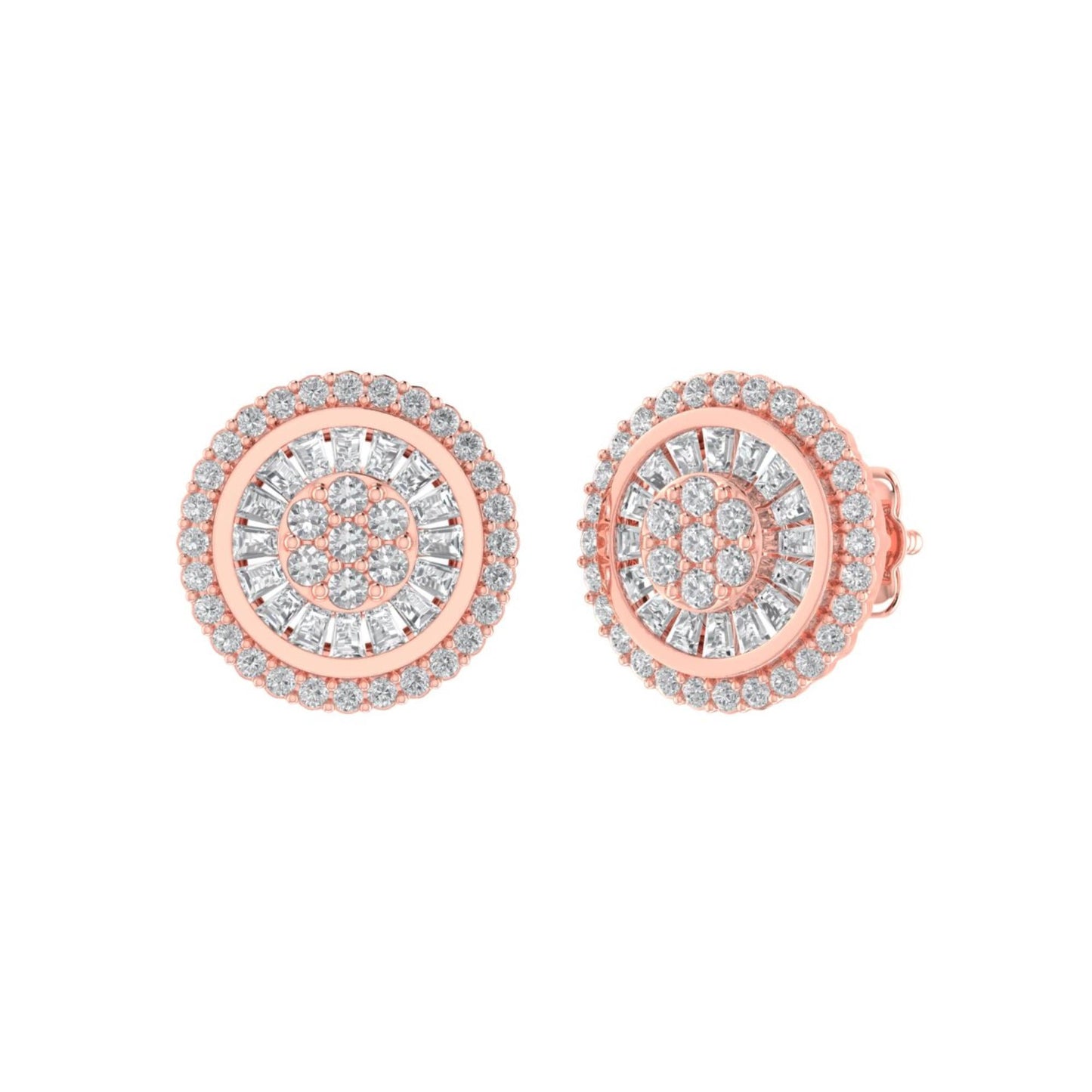 Sterling Silver Round Baguette Diamond Circle Shape Designer Stud Earring RP+PP 1/2 Cttw