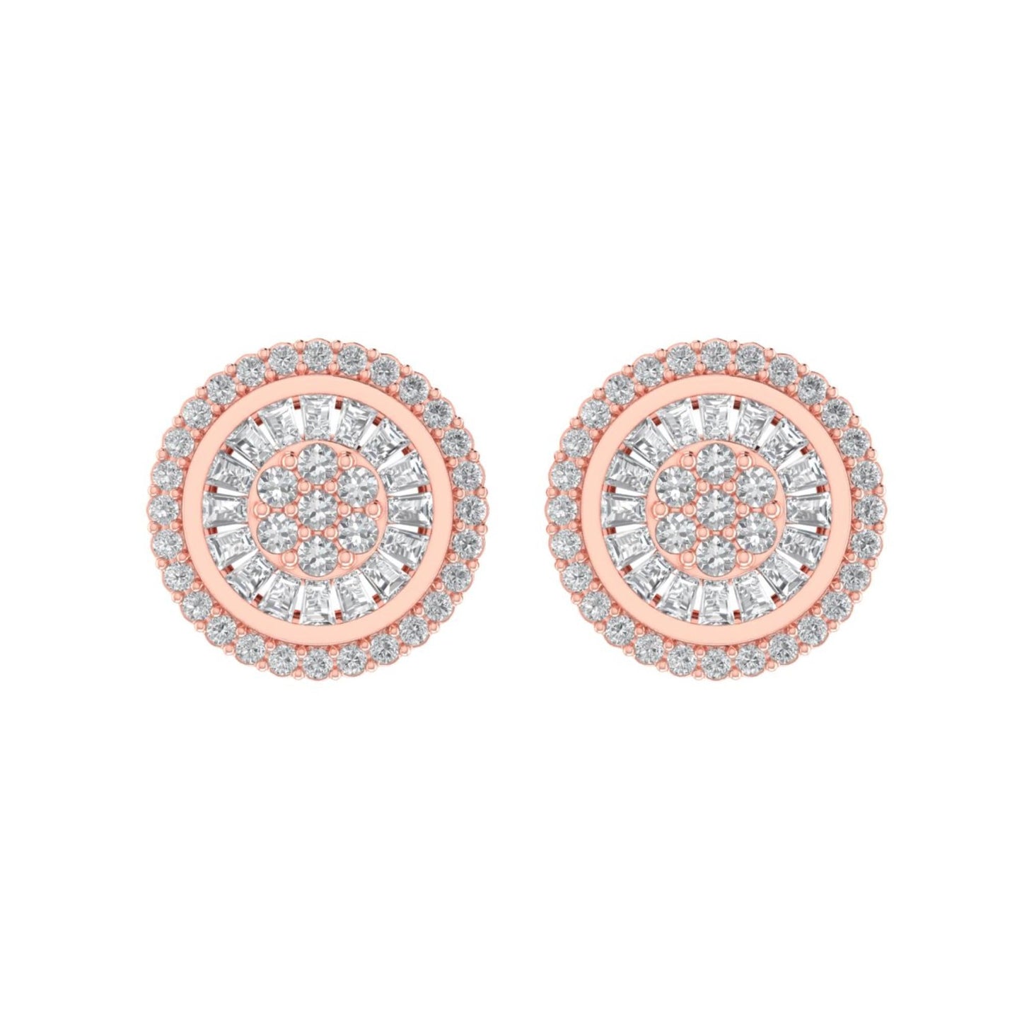 Sterling Silver Round Baguette Diamond Circle Shape Designer Stud Earring RP+PP 1/2 Cttw