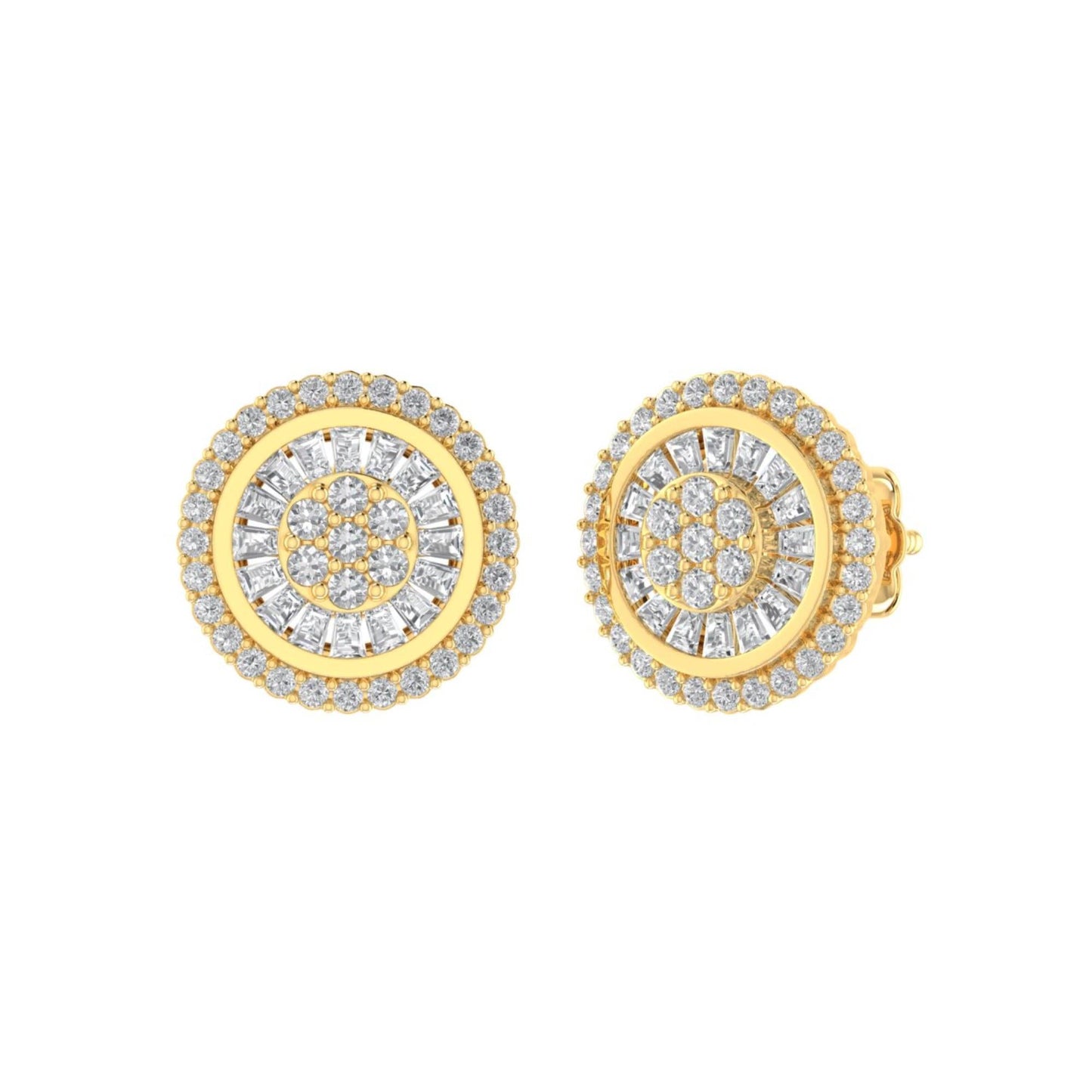 Sterling Silver Round Baguette Diamond Circle Shape Designer Stud Earring RP+GP 1/2 Cttw