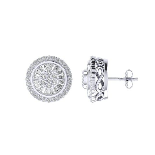 Sterling Silver Round Baguette Diamond Circle Shape Designer Stud Earring RP 3/8 Cttw