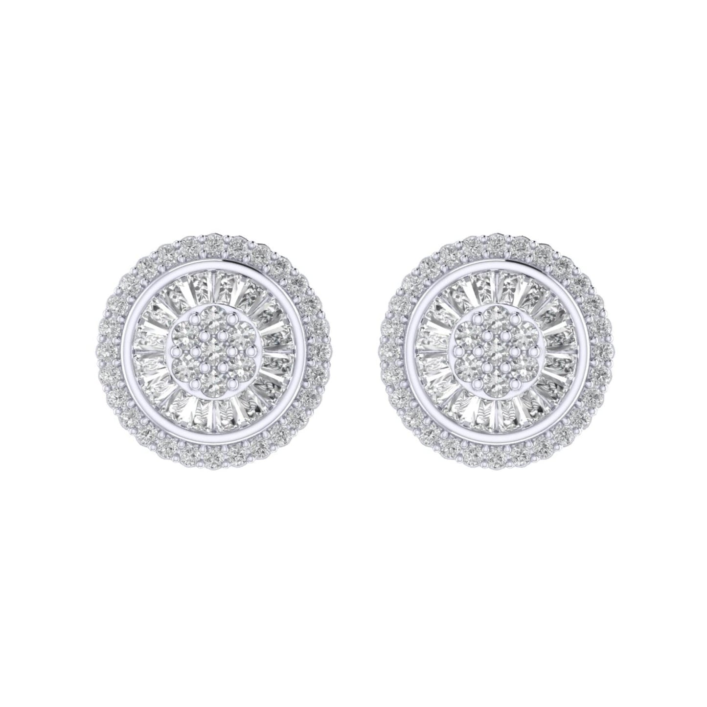 Sterling Silver Round Baguette Diamond Circle Shape Designer Stud Earring RP 3/8 Cttw