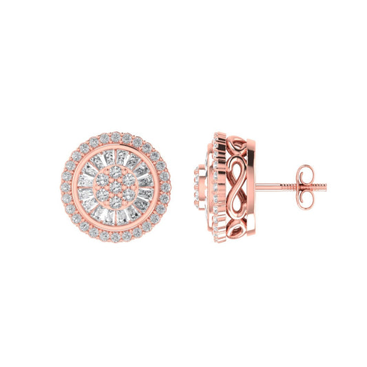 Sterling Silver Round Baguette Diamond Circle Shape Designer Stud Earring RP+PP 1/2 Cttw
