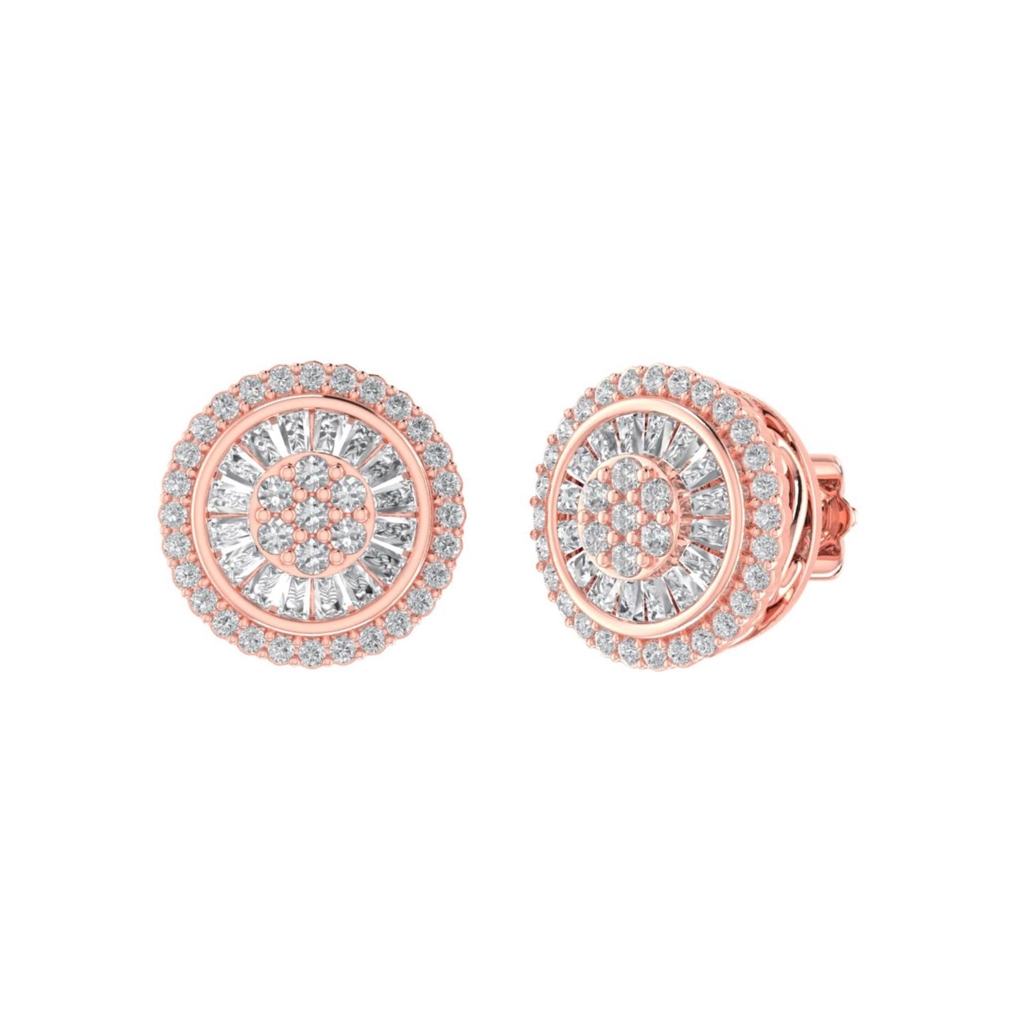 Sterling Silver Round Baguette Diamond Circle Shape Designer Stud Earring RP+PP 1/2 Cttw