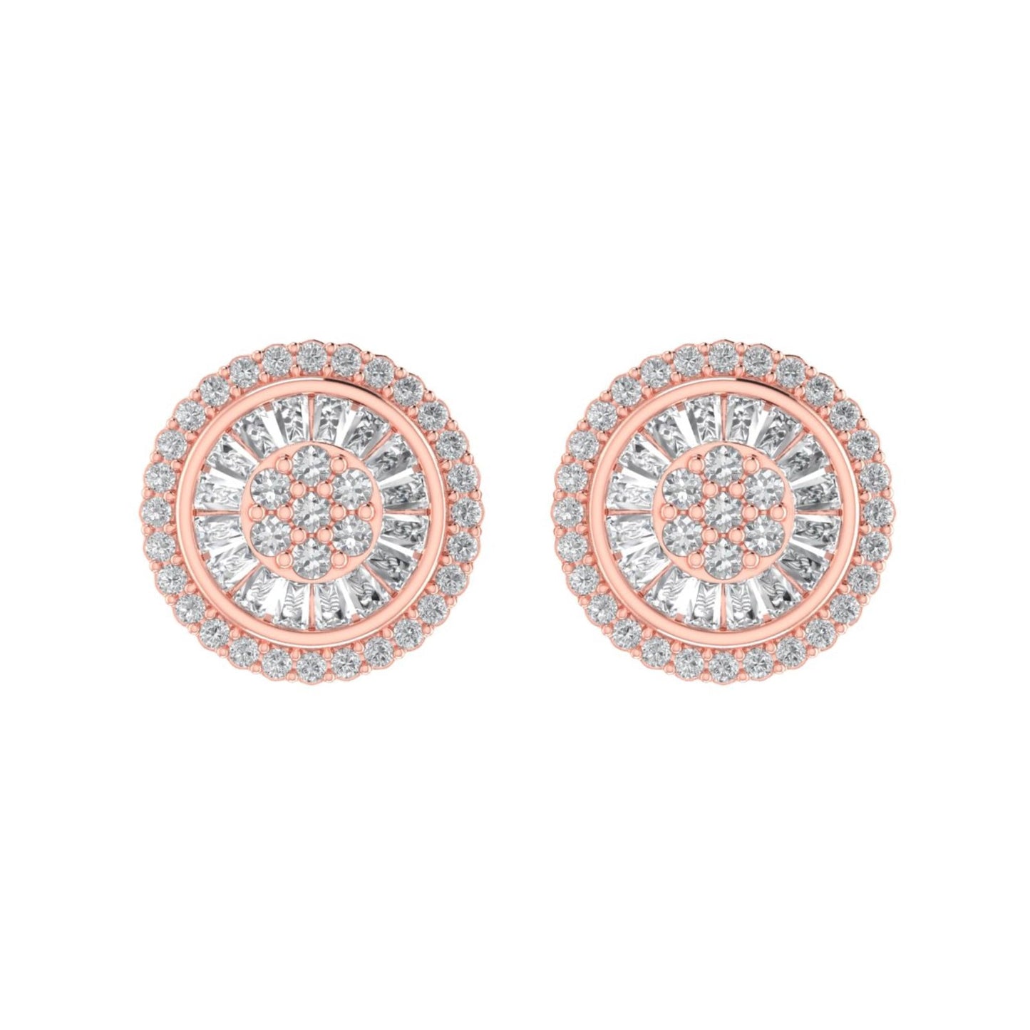 Sterling Silver Round Baguette Diamond Circle Shape Designer Stud Earring RP+PP 1/2 Cttw