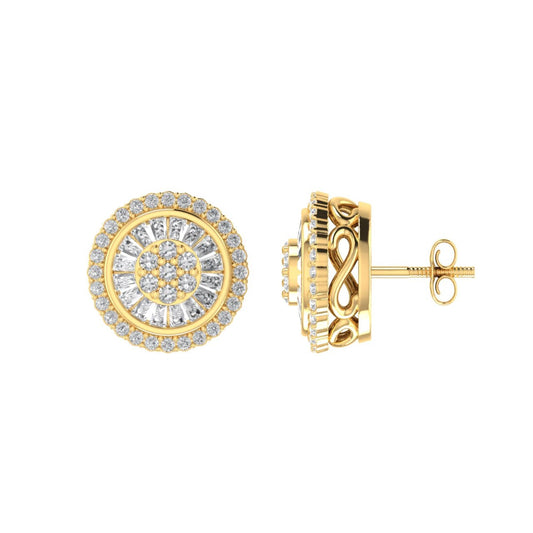 Sterling Silver Round Baguette Diamond Circle Shape Designer Stud Earring RP+GP 1/2 Cttw