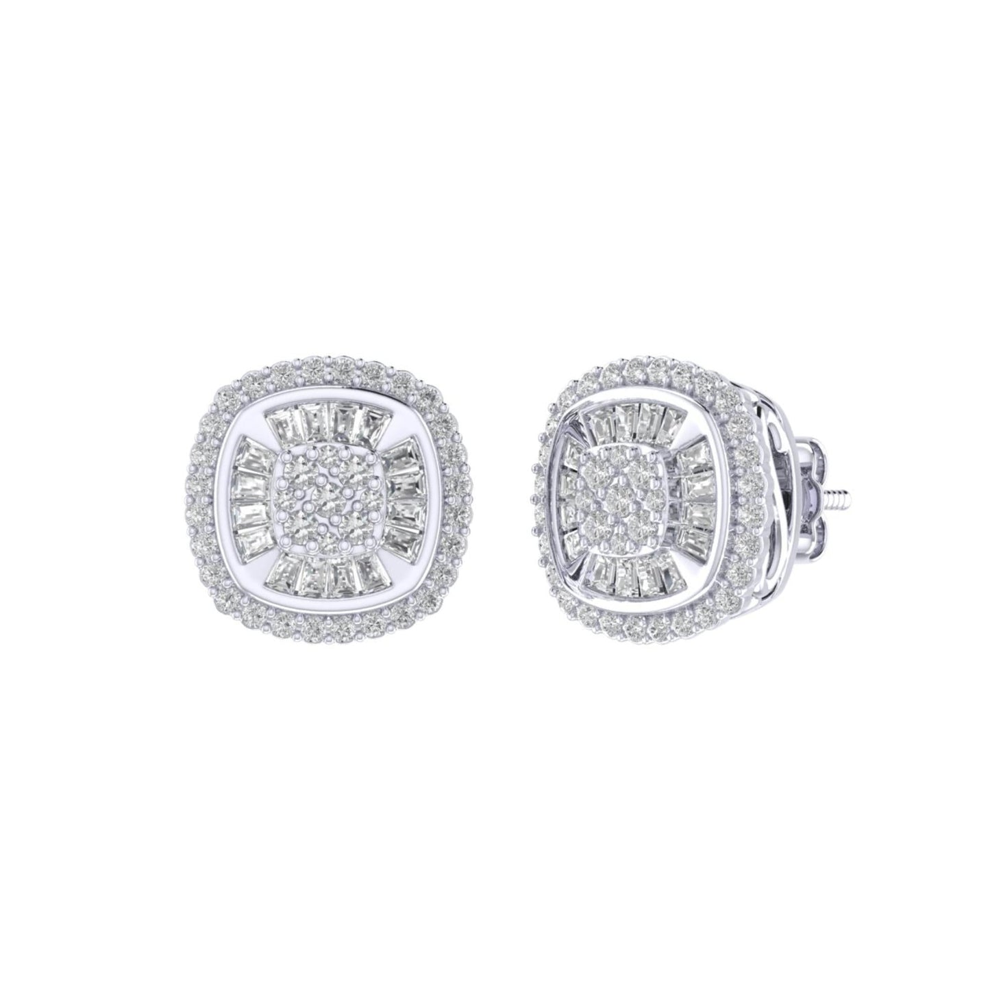 Sterling Silver Round Baguette Diamond Square Shape Designer Stud Earring RP 3/8 Cttw