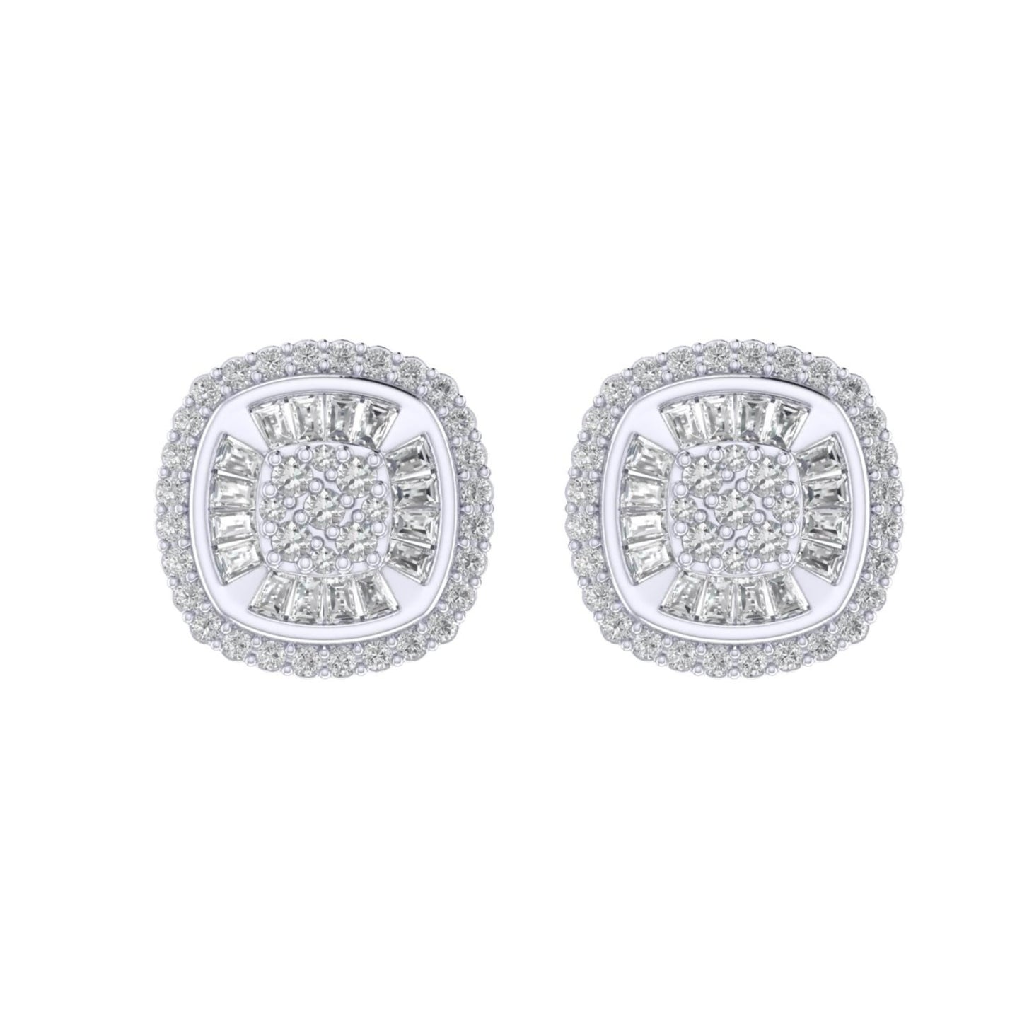 Sterling Silver Round Baguette Diamond Square Shape Designer Stud Earring RP 3/8 Cttw