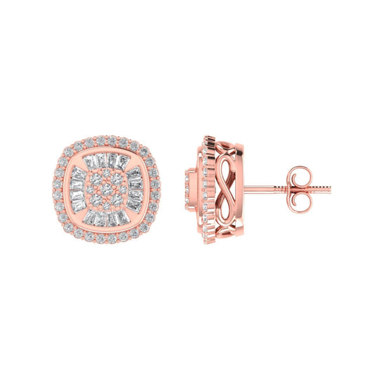 Sterling Silver Round Baguette Diamond Square Shape Designer Stud Earring RP+PP 3/8 Cttw