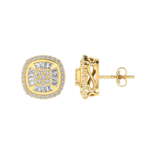 Sterling Silver Round Baguette Diamond Square Shape Designer Stud Earring RP+GP 3/8 Cttw