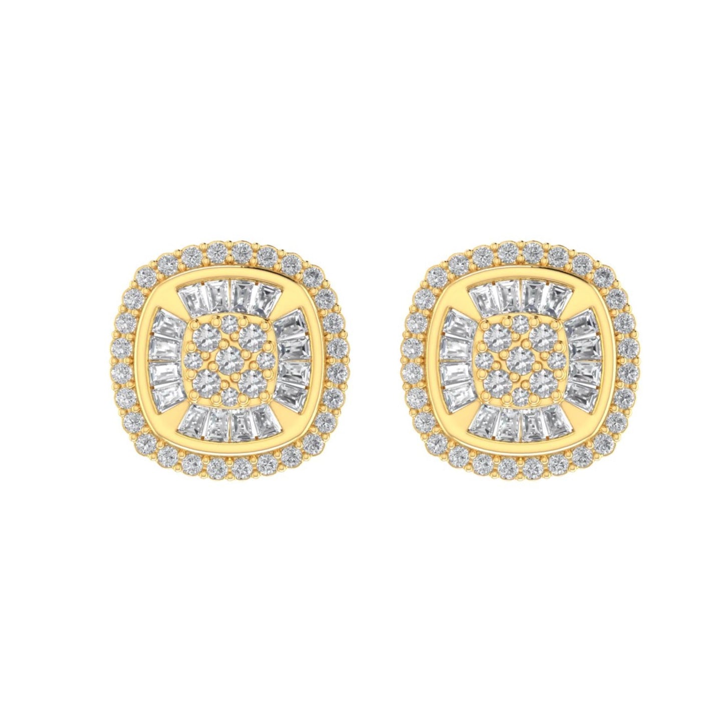 Sterling Silver Round Baguette Diamond Square Shape Designer Stud Earring RP+GP 3/8 Cttw