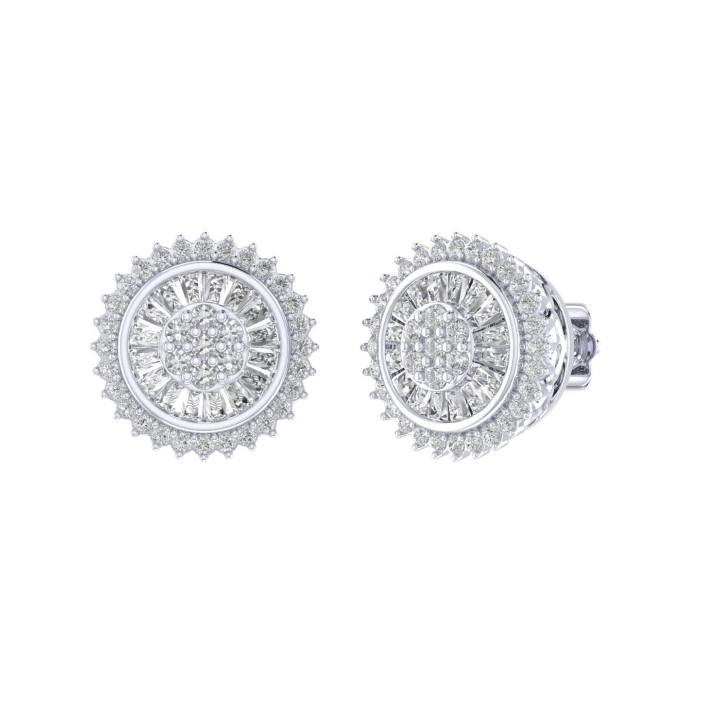 Sterling Silver Round Baguette Diamond Flower Designer Stud Earring RP 1/2 Cttw