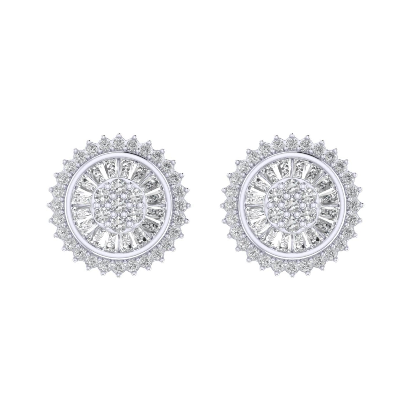 Sterling Silver Round Baguette Diamond Flower Designer Stud Earring RP 1/2 Cttw