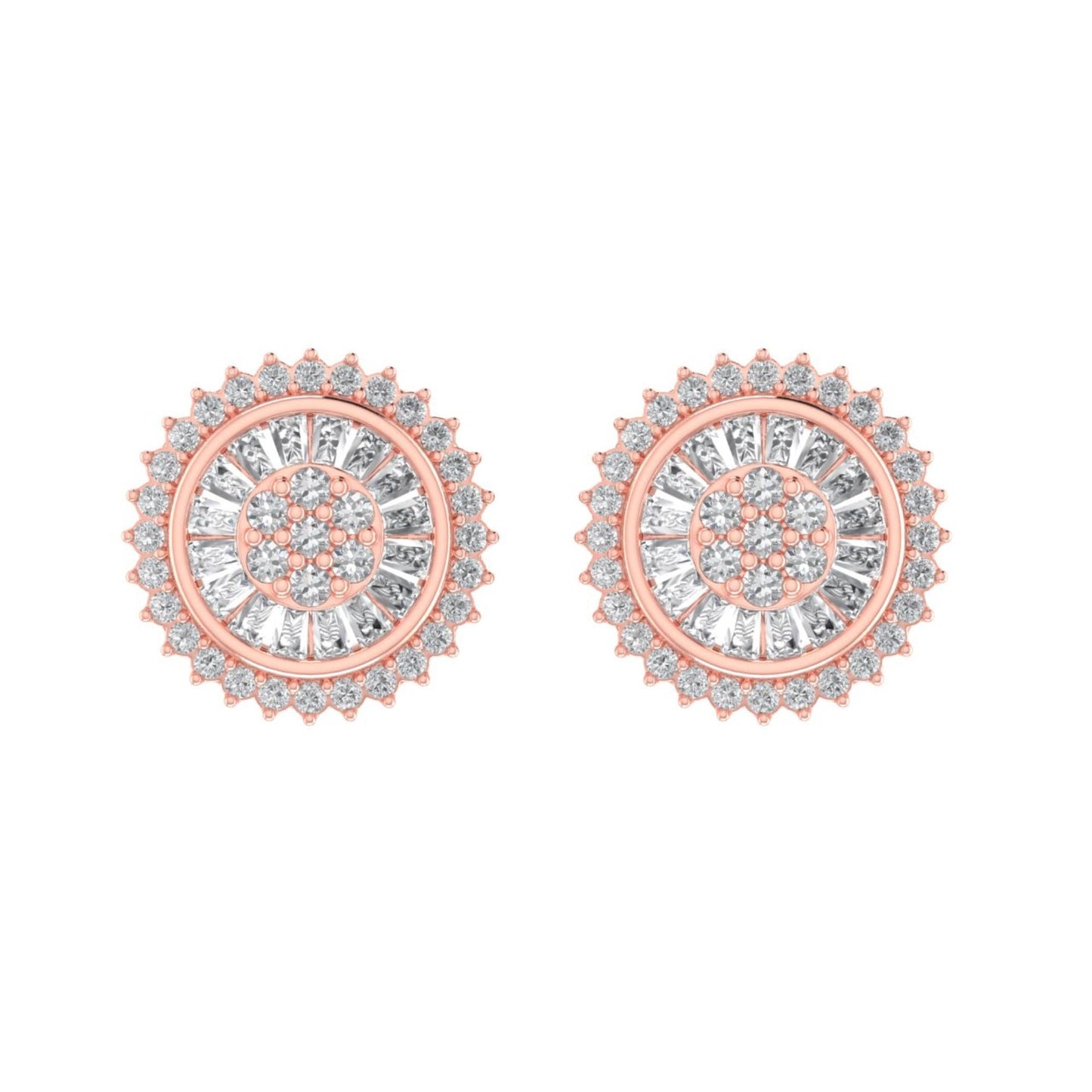 Sterling Silver Round Baguette Diamond Flower Designer Stud Earring RP+PP 1/2 Cttw