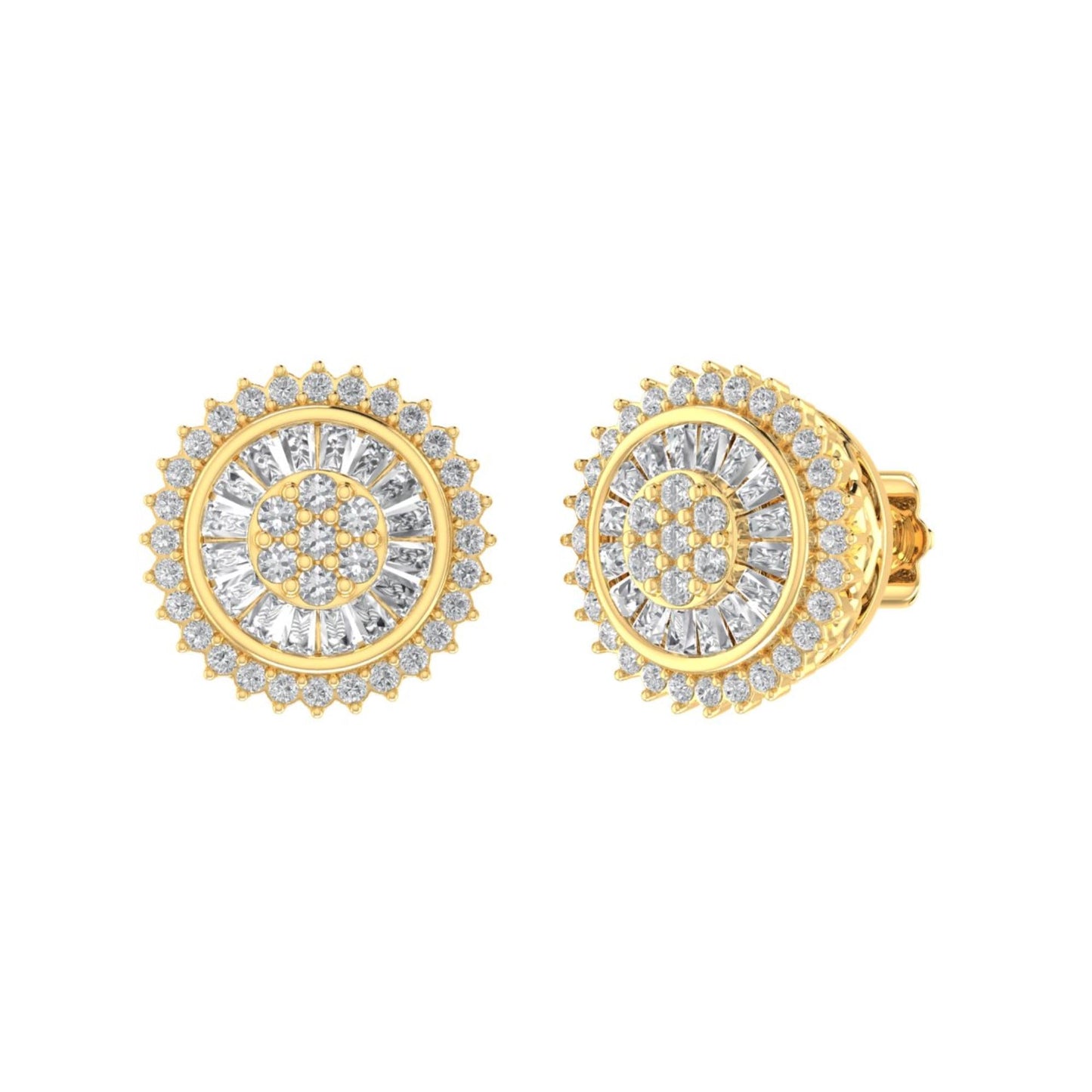 Sterling Silver Round Baguette Diamond Flower Designer Stud Earring RP+GP 1/2 Cttw